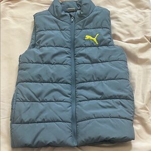 Puma Kids Blue Quilted Puffer Vest with Yellow Puma Logo